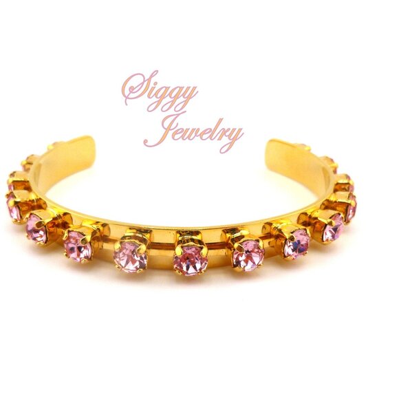Light Rose Cuff Bangle Bracelet made with Genuine Austrian Crystals in 6mm - Picture 1 of 6
